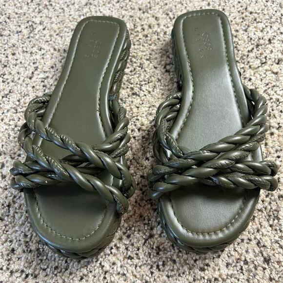 ASOS Braided Platform Slide Slip On Sandals Dark Green Size 9.5 - Picture 2 of 6
